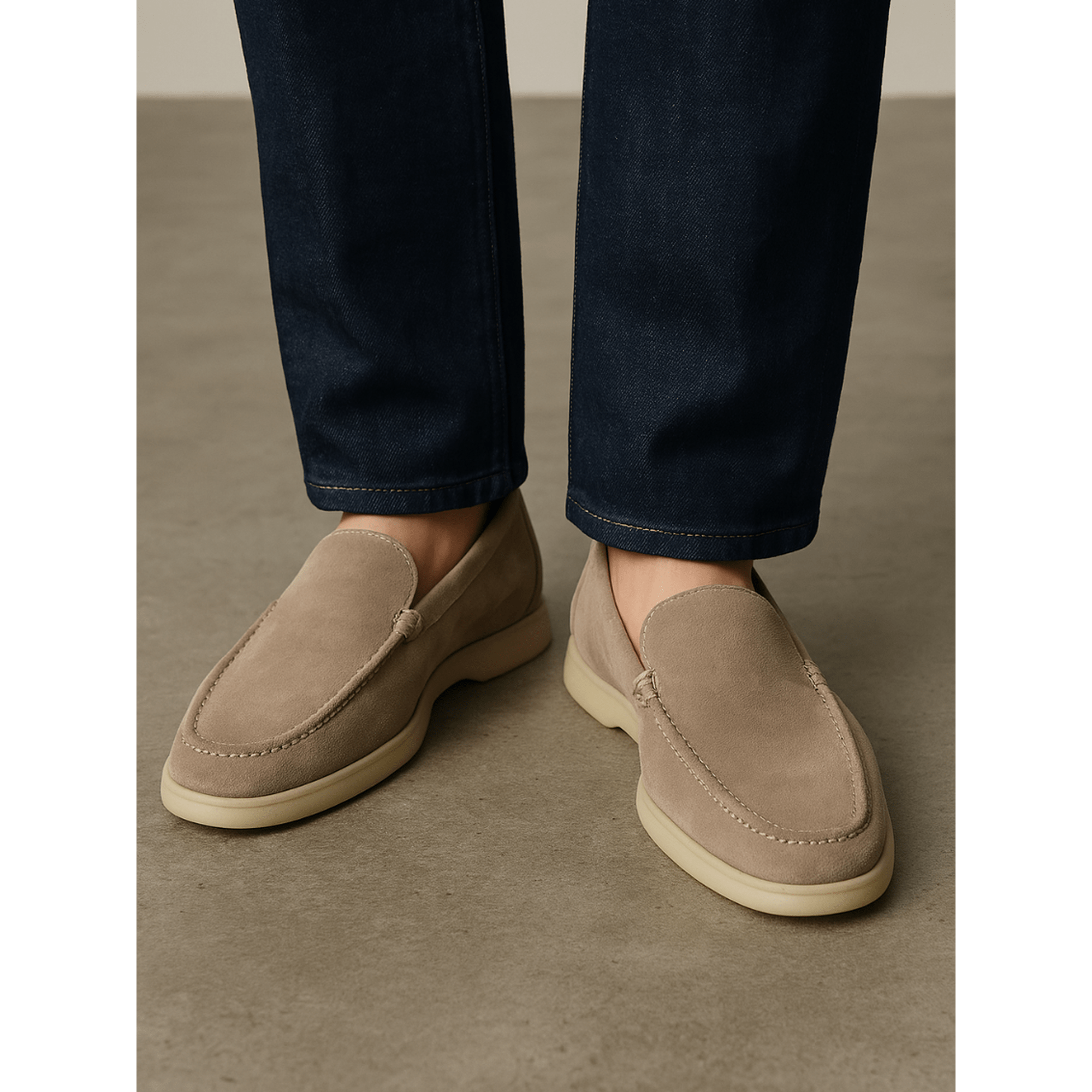Beige Sable Riviera Suede Loafers