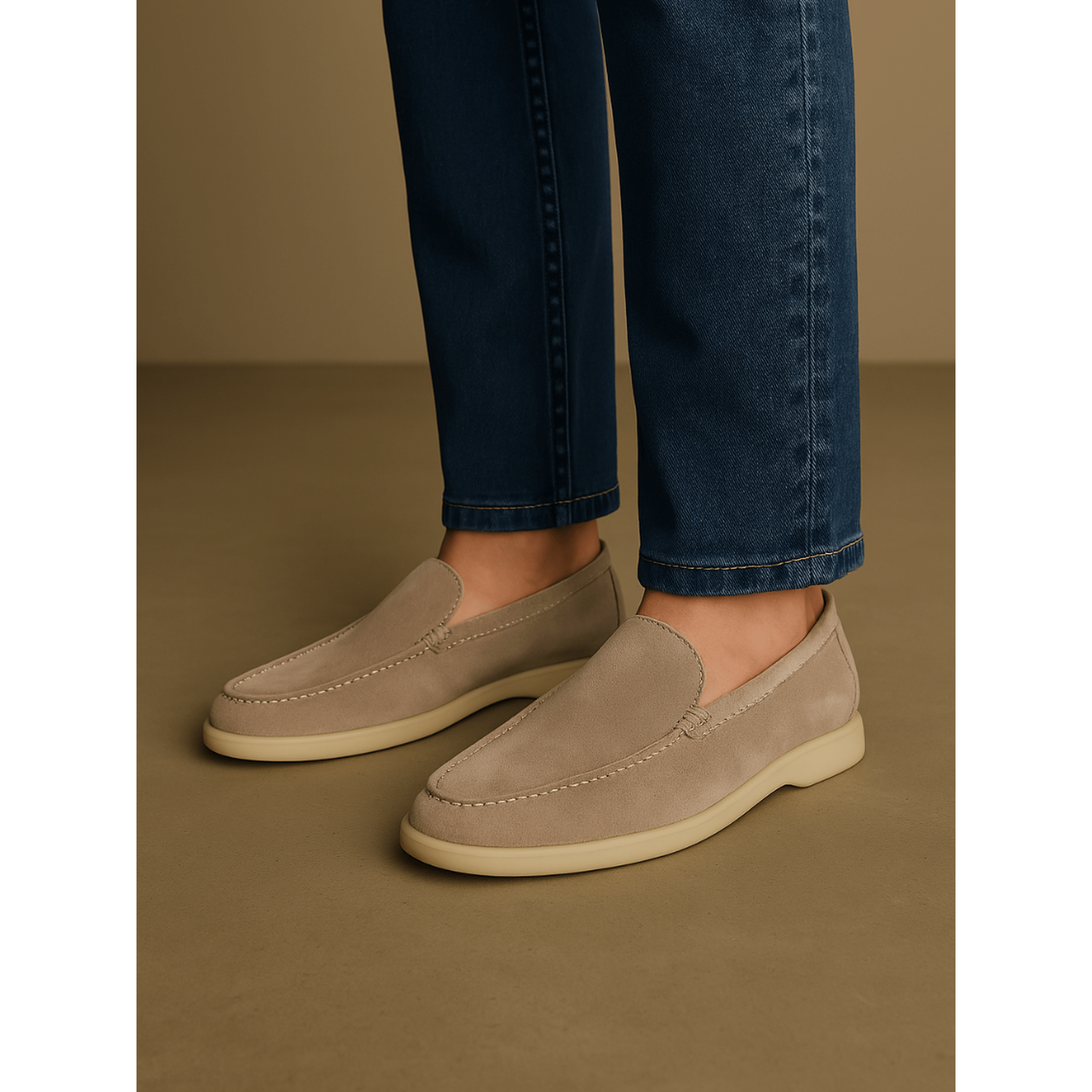 Beige Sable Riviera Suede Loafers